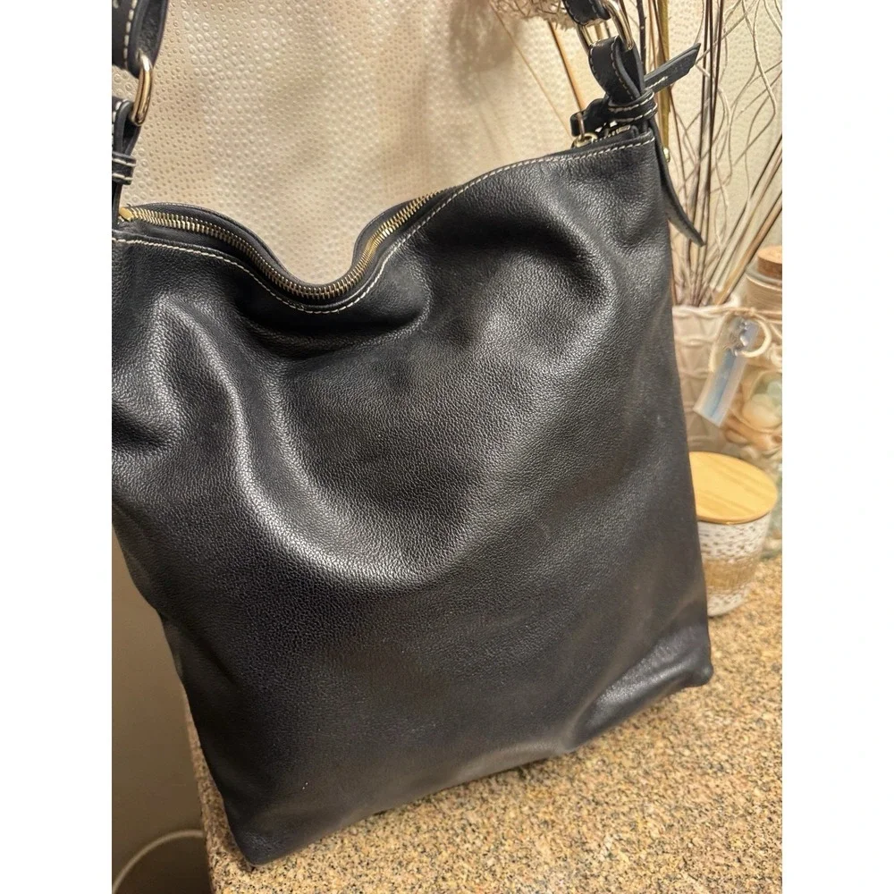 DOONEY & BOURKE DILLEN Black Pebbled Leather Shoulder Hobo‎ Bag Handbag Purse